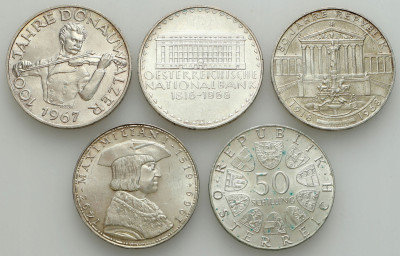 Austria. 50 szylingów 1965-1974, SREBRO – 5 szt