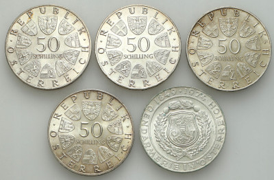 Austria. 50 szylingów 1965-1974, SREBRO – 5 szt