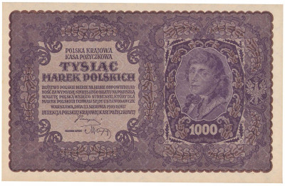 1.000 marek polskich 1919 seria I-DY - PIĘKNE