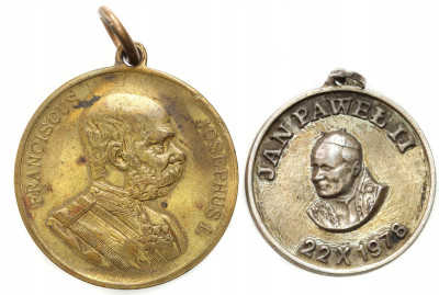 Polska, Austria. Srebrny Medalik Jan Paweł II i Franciszek Józef – 2 szt