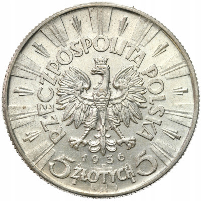 II RP. 5 złotych 1936 Piłsudski – BARDZO ŁADNY