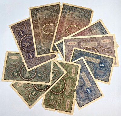 100 do 5.000 marek polskich, zestaw 10 sztuk