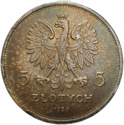 II RP. 5 złotych 1928 Nike ze znakiem mennicy - ŁADNE