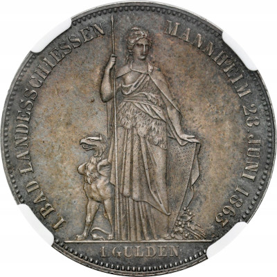Niemcy, Badenia. Fryderyk I. 1 gulden 1863, Karlsruhe NGC MS61 – PIĘKNE