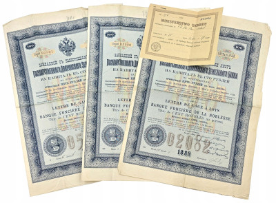 Bank Ziemi Szlacheckiej Państwa - List zastawny na 100 rubli 1899, 3 sztuki