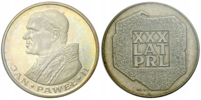 PRL. 200 i 1.000 złotych 1974 i 1982 Mapka, Jan Paweł II, SREBRO – 2 szt