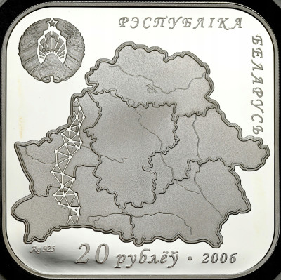 Białoruś. 20 rubli 2006, Południk Struvego – SREBRO