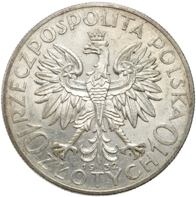 II RP. 10 złotych 1932 głowa kobiety (ze znakiem mennicy)