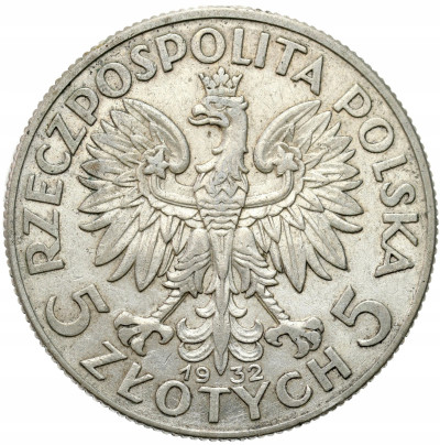 II RP. 5 złotych 1932 głowa kobiety bez znaku