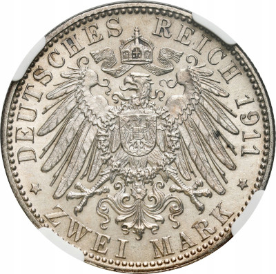 Niemcy, Bawaria. 2 marki 1911 D, Monachium NGC MS62 - PIĘKNE