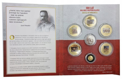 Zestaw 100 lat polskiej niepodległości medal ZŁOTO
