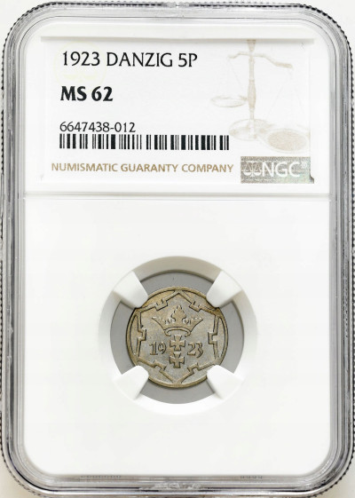 Wolne Miasto Gdańsk/Danzig. 5 fenigów 1923 NGC MS62 – PIĘKNE