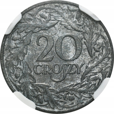 Generalna Gubernia. 20 groszy 1923 cynk NGC MS64 – PIĘKNE