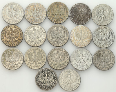 II RP - 5 złotych 1933-1934 - zestaw 17 sztuk - SREBRO