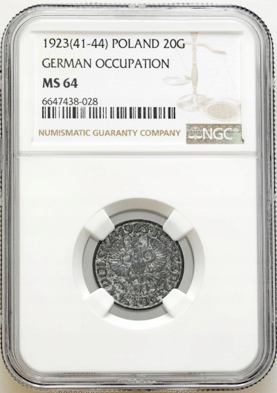 Generalna Gubernia. 20 groszy 1923 cynk NGC MS64 – PIĘKNE
