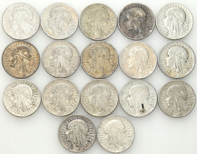 II RP - 5 złotych 1933-1934 - zestaw 17 sztuk - SREBRO