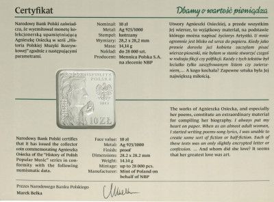 10 złotych 2013 Agnieszka Osiecka – SREBRO