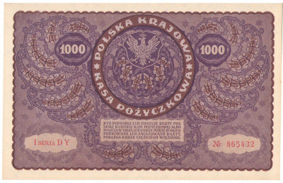 1.000 marek polskich 1919 seria I-DY - PIĘKNE
