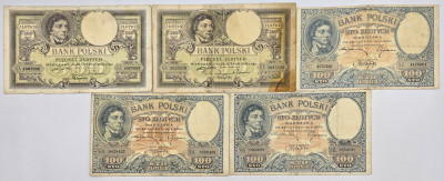 100 – 500 złotych, zestaw 5 sztuk