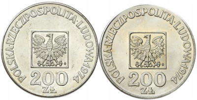 PRL. 200 złotych 1974 Mapka, SREBRO – 2 szt