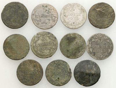 Polska XIX wiek/Rosja. 5 groszy, zestaw 11 monet