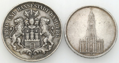 Niemcy. 3 i 5 marek 1908 i 1935, Hamburg, Berlin, SREBRO – 2 szt