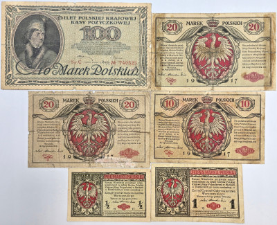 1 do 100 marek polskich, zestaw 6 sztuk