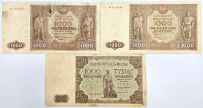 1.000 złotych 1946 i 1947, zestaw 3 sztuk