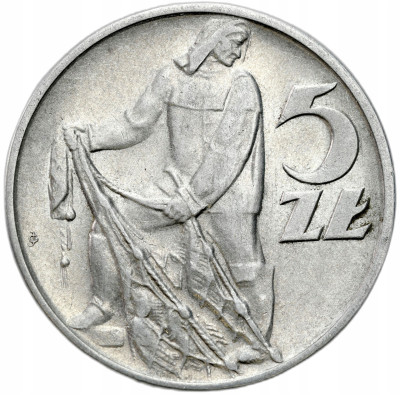 PRL. 5 złotych 1958 Rybak, wąska cyfra 8 – PIĘKNE i RZADKIE