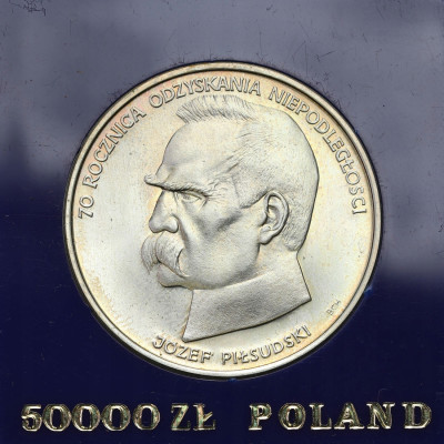 50000 złotych 1988 Józef Piłsudski - SREBRO - stempel zwykły