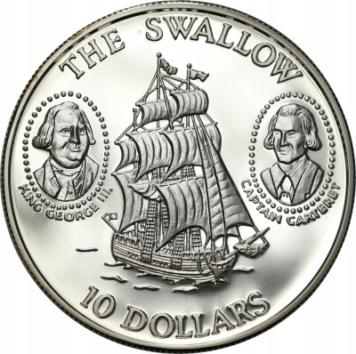 Wyspy Salomona. 10 dolarów 1994, Żaglowiec „Swallow” – SREBRO