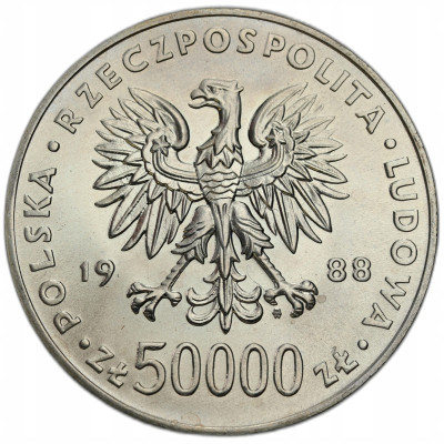 PRL. 50.000 złotych 1988 Józef Piłsudski – SREBRO