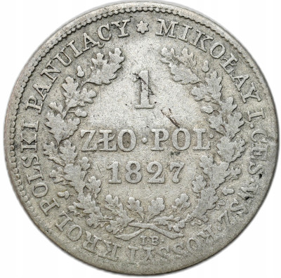 Królestwo Polskie. Mikołaj I. 1 złoty 1827 IB, Warszawa – RZADKI ROCZNIK