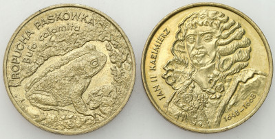 2 złote GN 1998 i 2000 Ropucha, Jan II Kazimierz, RZADSZE – 2 szt
