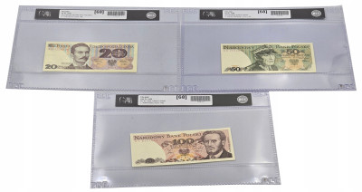 Banknoty. 20-100 złotych 1982-1988 – 3 szt