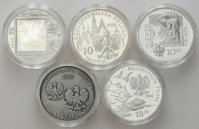 III RP 10 złotych 2000 - 2009 - zestaw 5 sztuk – SREBRO