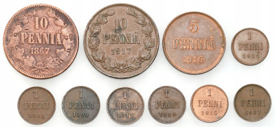 Rosja / Finlandia. 1 do 10 pennia 1867-1917 - zestaw 10 sztuk