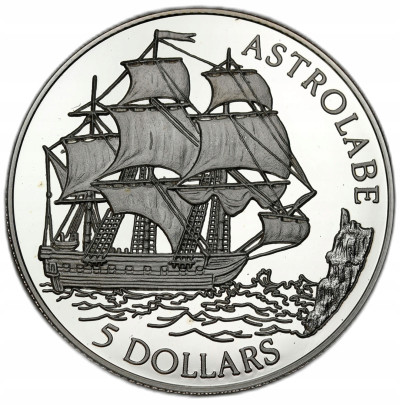 Wyspy Cooka. 5 dolarów 1992 „Astrolabe” – SREBRO