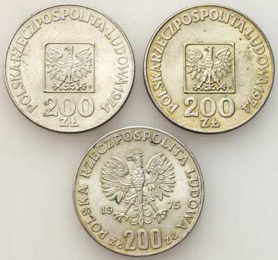 PRL 200 złotych XXX LAT PRL + Faszyzm Srebro 3 szt.