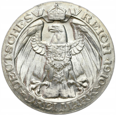 Niemcy, Prusy. Wilhelm II. 3 marki 1910 A, Berlin - Uniwersytet Berlin