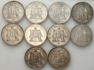 Francja - 50 franków 1975-1979 - zestaw 10 sztuk - SREBRO
