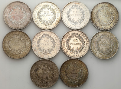 Francja - 50 franków 1975-1979 - zestaw 10 sztuk - SREBRO