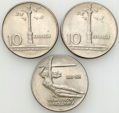 PRL. 10 złotych 1965 Duża kolumna, Nike – 3 szt.