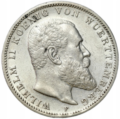 Niemcy, Wirtembergia. Wilhelm II. 3 marki 1909 F, Stuttgart