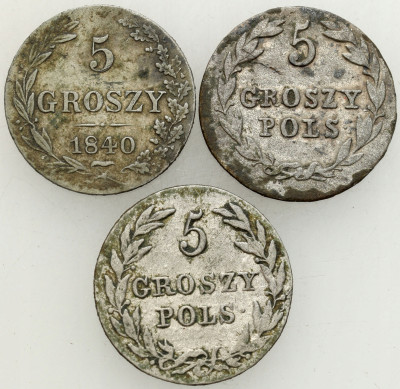Polska XIX wiek/Rosja. 5 groszy 1816-1825, zestaw 3 monet
