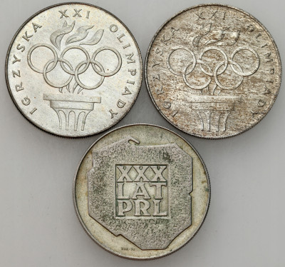 PRL. 200 złotych 1974 i 1976 Mapka, Igrzyska, SREBRO – 3 szt