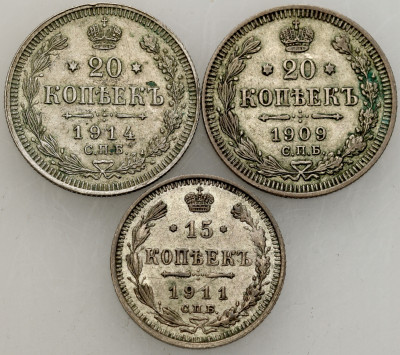 Rosja. 15-20 kopiejek 1909-1914, SREBRO – 3 szt