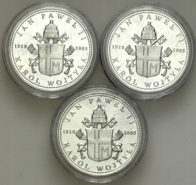 Medal. Jan Paweł II Karol Wojtyła 2005 SREBRO zestaw 3 szt.