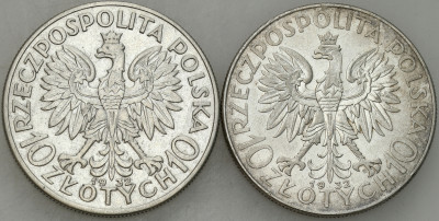 II RP. 10 złotych 1932 Głowa Kobiety (ze znakiem i bez znaku), SREBRO 2 szt