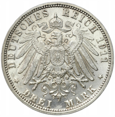 Niemcy, Bawaria. Luitpold. 3 marki 1911 D, Monachium